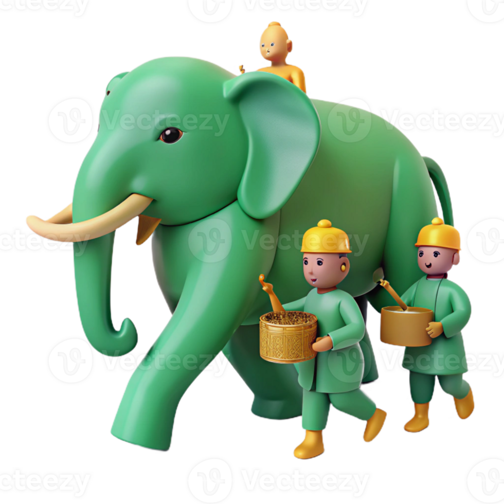 Green Elephant with Figures Playing Music png