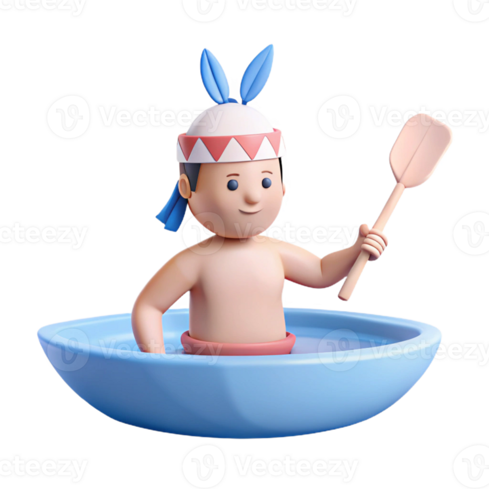 3D Cartoon Illustration of a Person in a Boat with a Paddle png