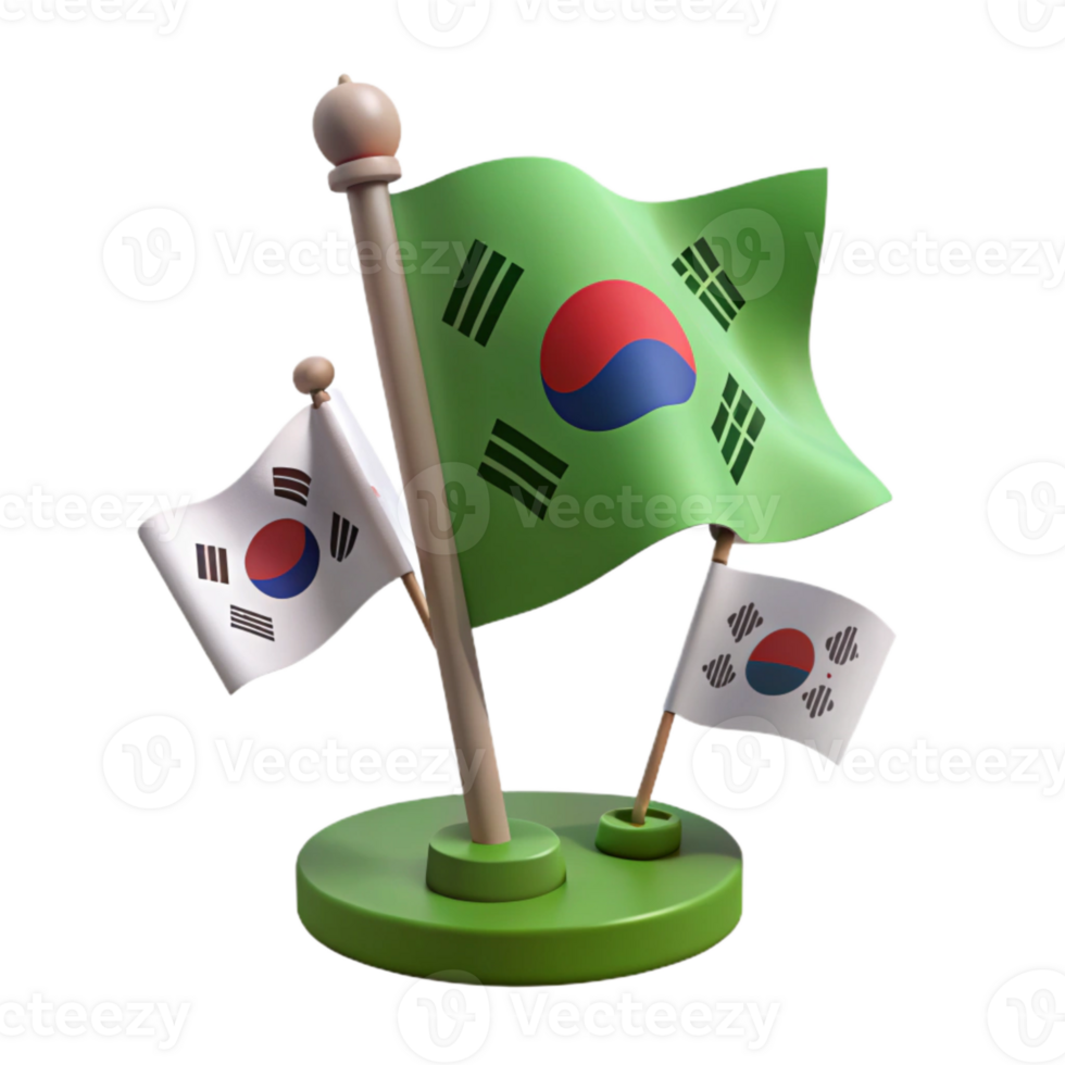 South Korean Flag Display with Three Miniature Flags png