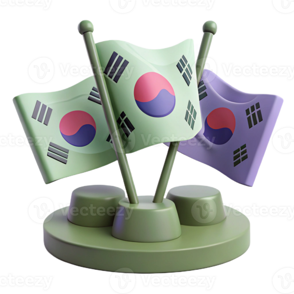 3D Rendered South Korean Flag with Stand png