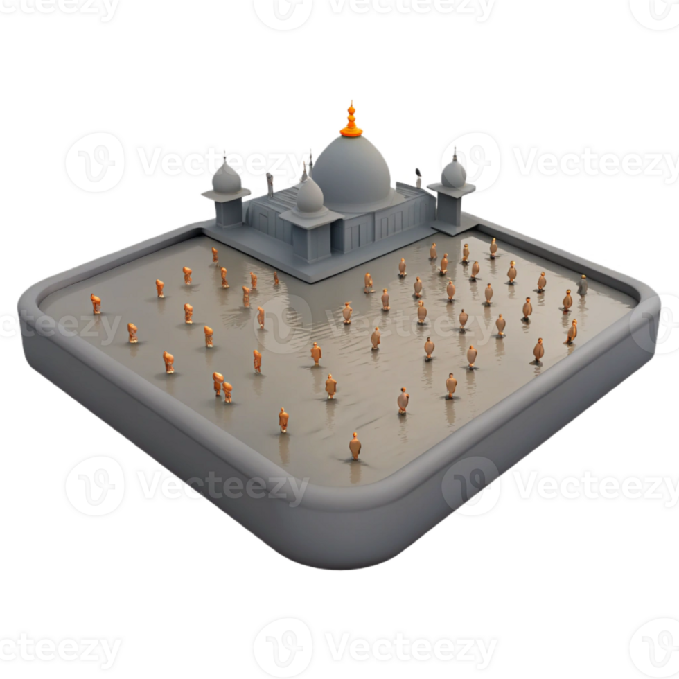 3D Model of a Mosque with People Praying png