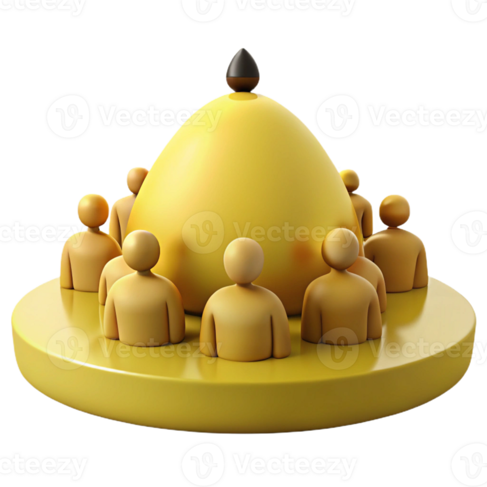 Group of People Surrounding a Yellow Object with a Black Drop on Top png