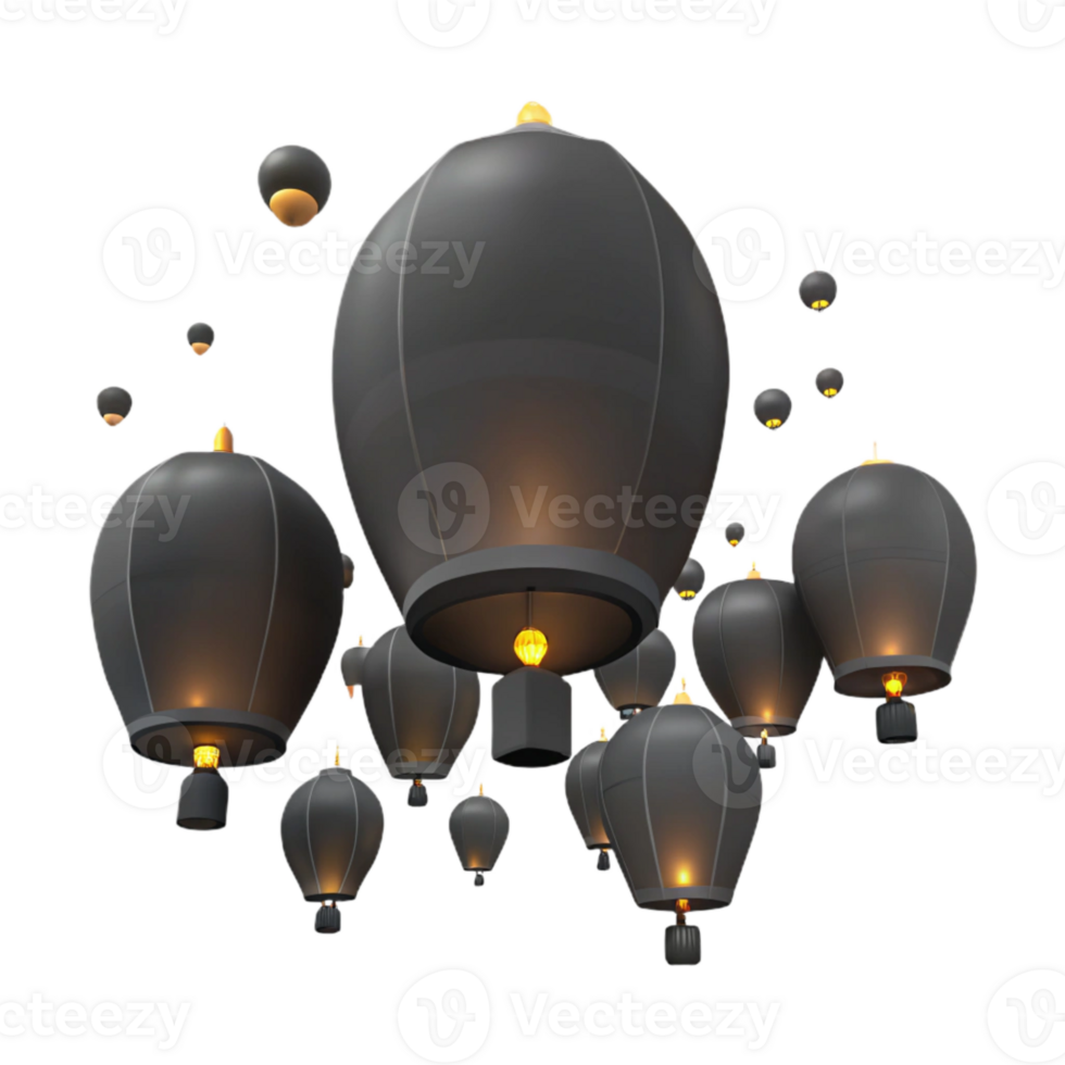 Illuminated Sky Lanterns Floating in the Night png