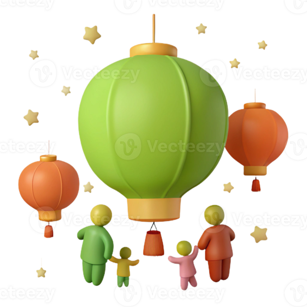 Family Gathering Under Illuminated Lanterns and Stars png