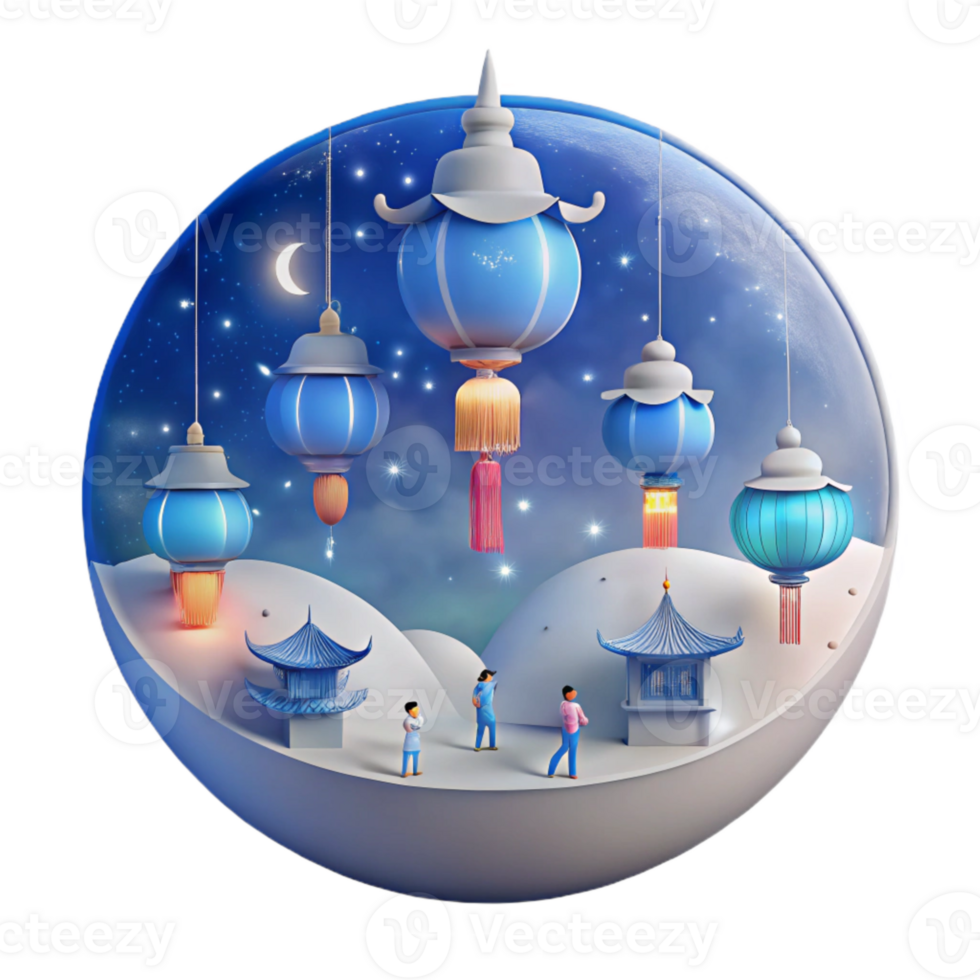 Enchanting Night Scene with Lanterns and Pagoda png