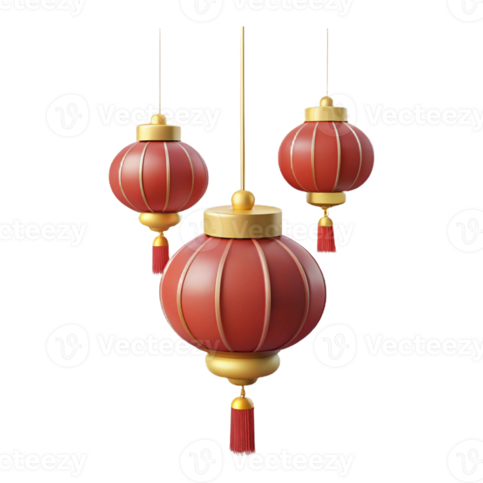 Red and Gold Chinese Lanterns Hanging png