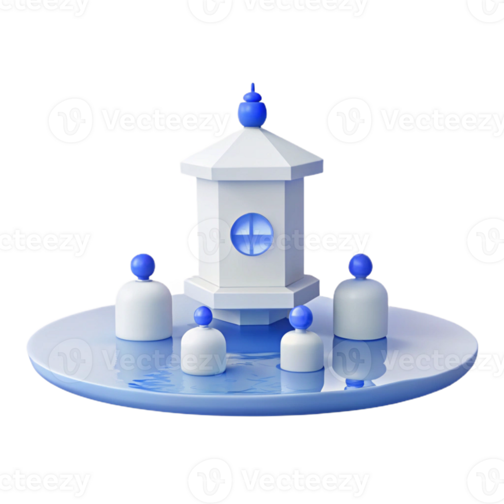 3d render do uma branco pagode com azul acentos em uma circular base png