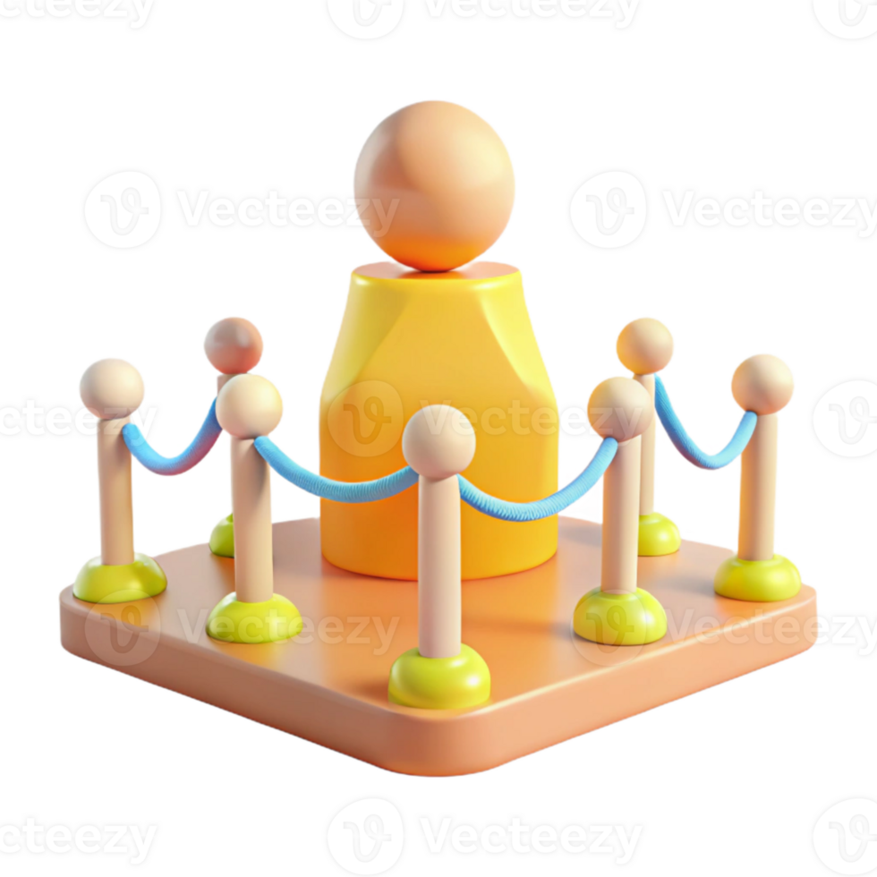 3D Render of a Gold Trophy on a Platform with Rope Barriers png