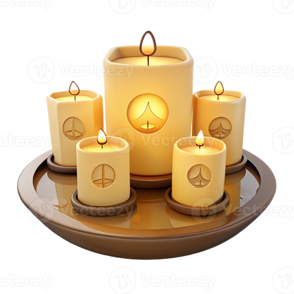 Five Candles on a Wooden Tray png
