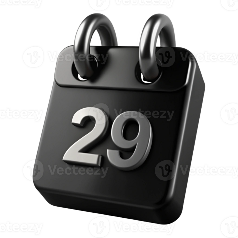 Black Calendar Icon with Number 29 png