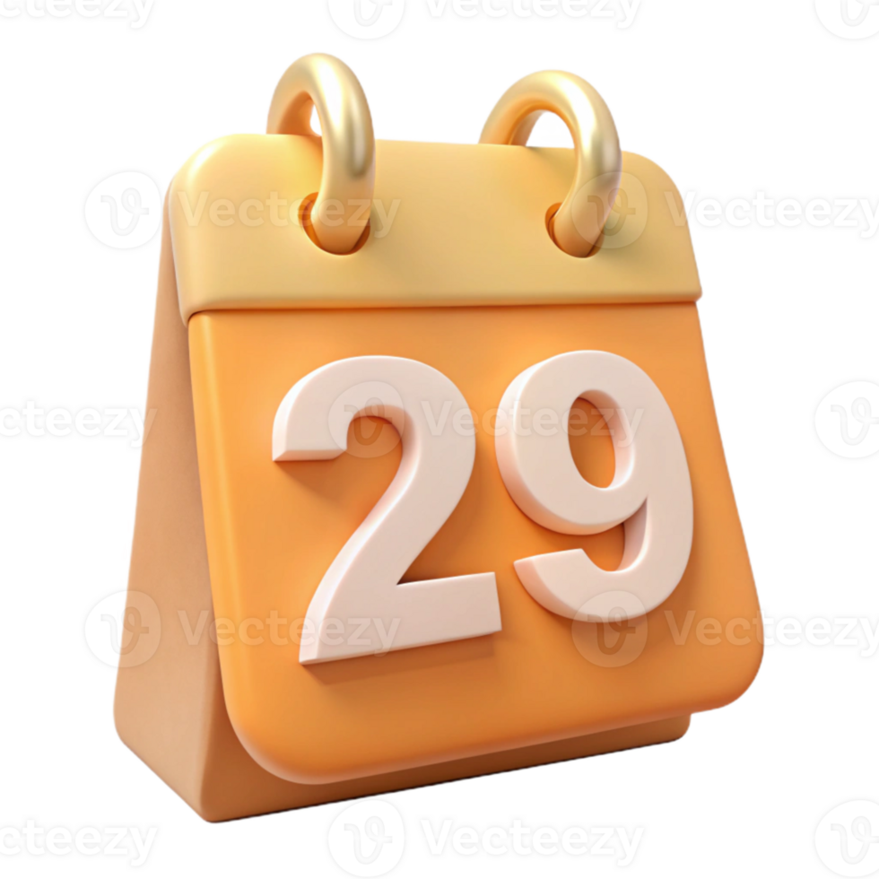 3D Calendar Icon with Date 29 png