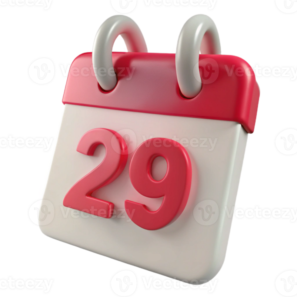 Calendar Icon 3D Render, 29th of the Month png