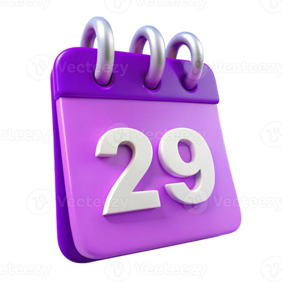Purple Calendar Icon with the Number 29 png