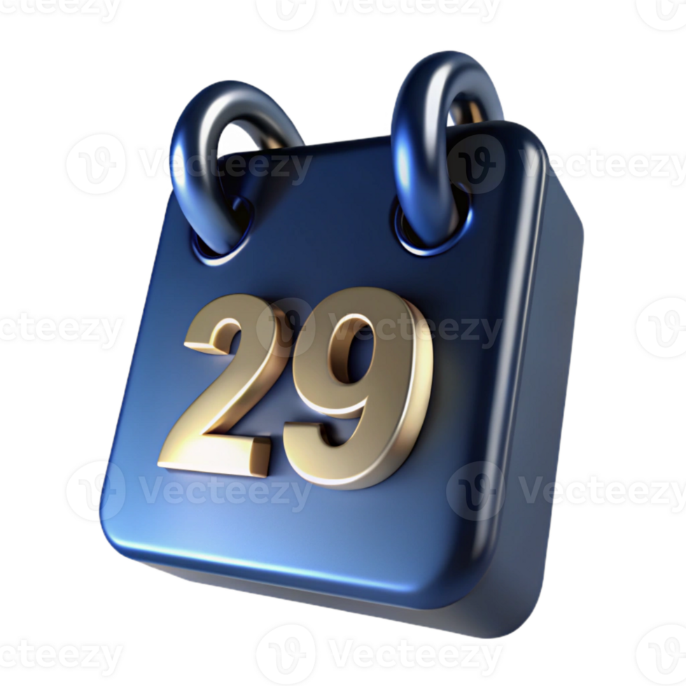 3D Calendar Icon with Gold 29 on Blue Background png