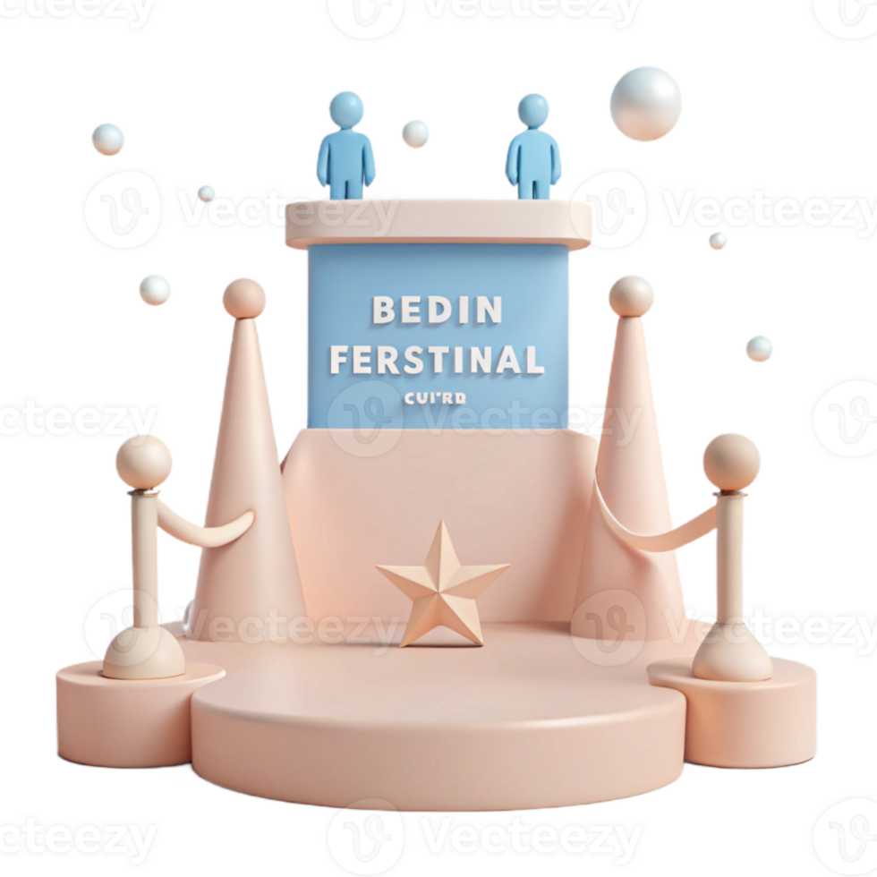 3D Render of a Stage with Two Figures and a Star png