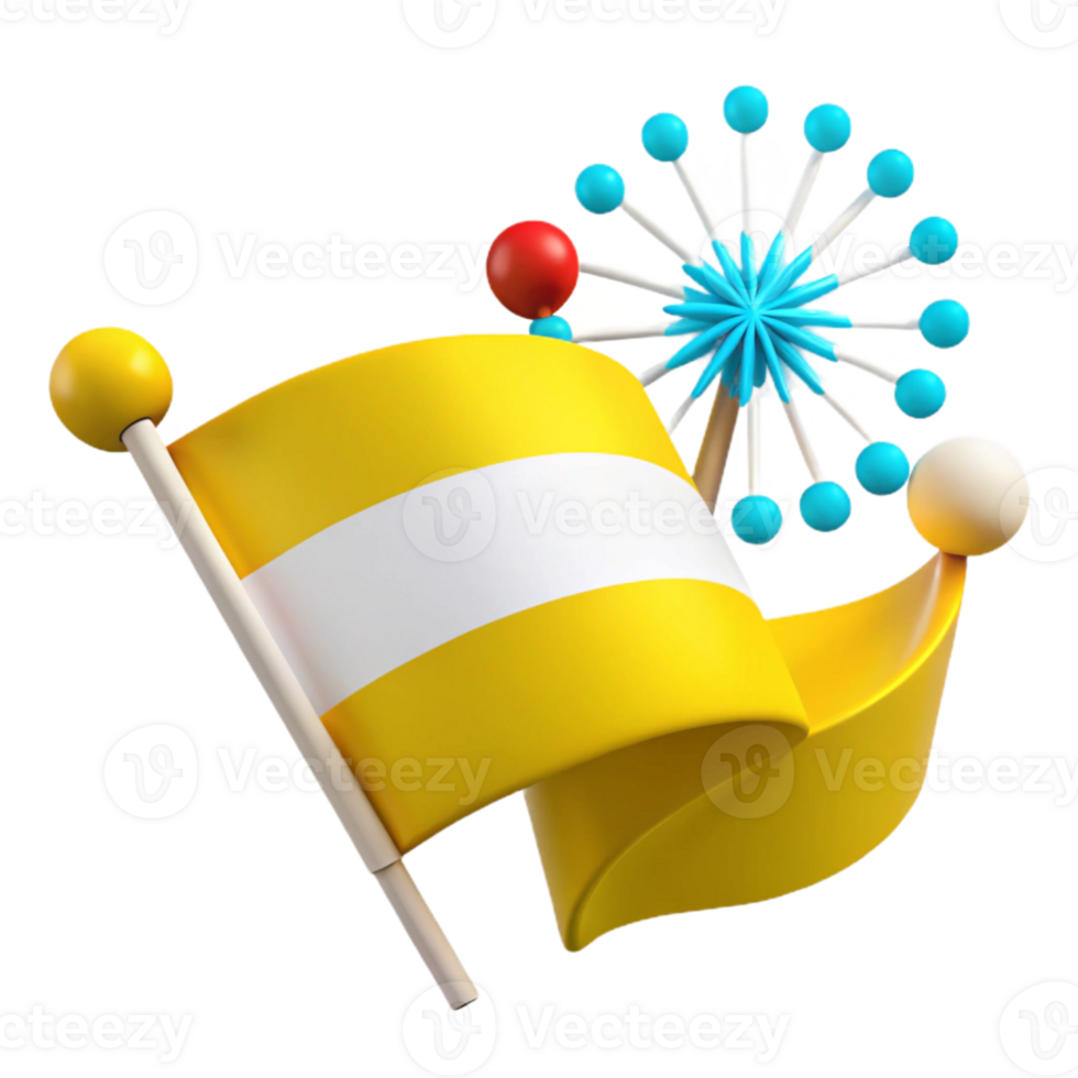 Yellow Flag with Fireworks Illustration png