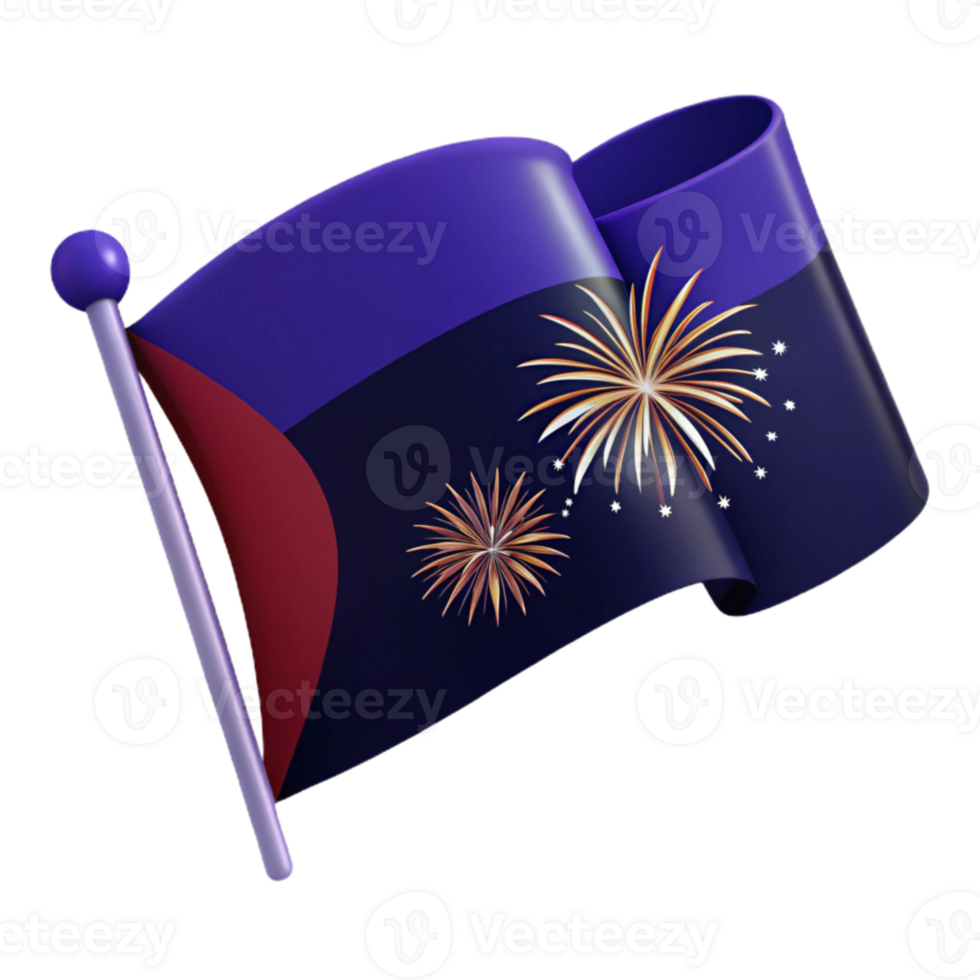 Waving Flag with Fireworks and Stars png