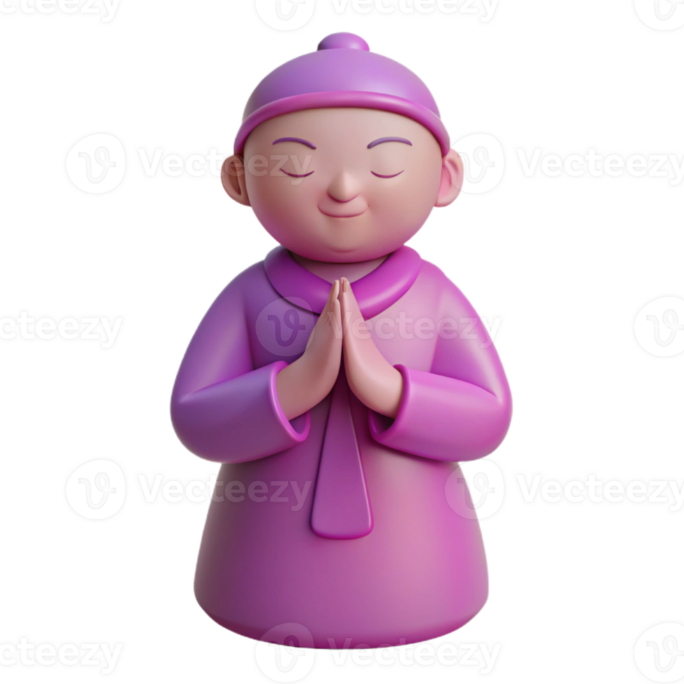 3D Illustration of a Person in a Purple Robe with Hands in a Praying Position png
