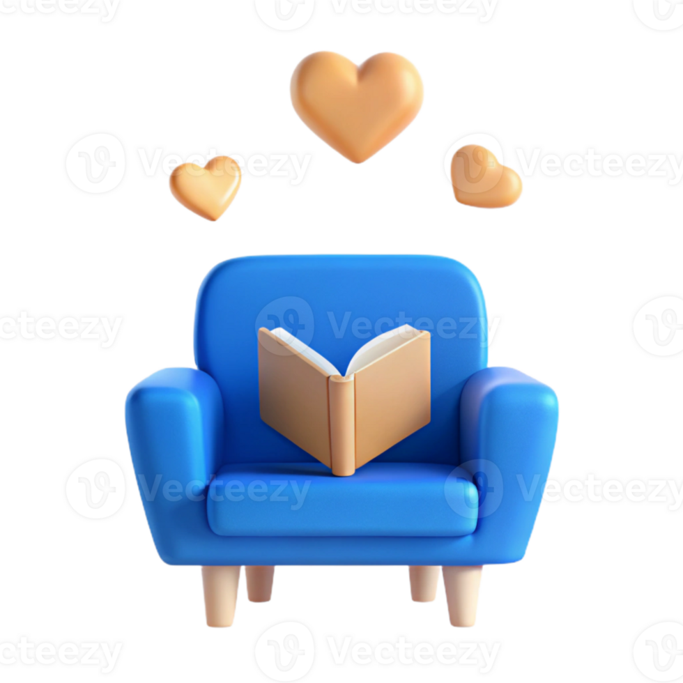 Cozy Chair with Book and Hearts png