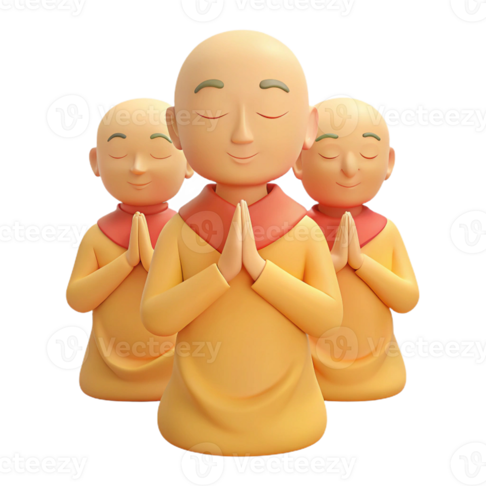 Three Monks Praying in 3D Illustration png