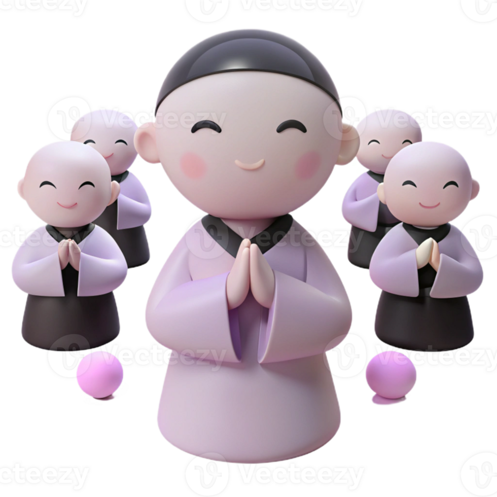 Smiling Cartoon Monks in Prayer Pose png