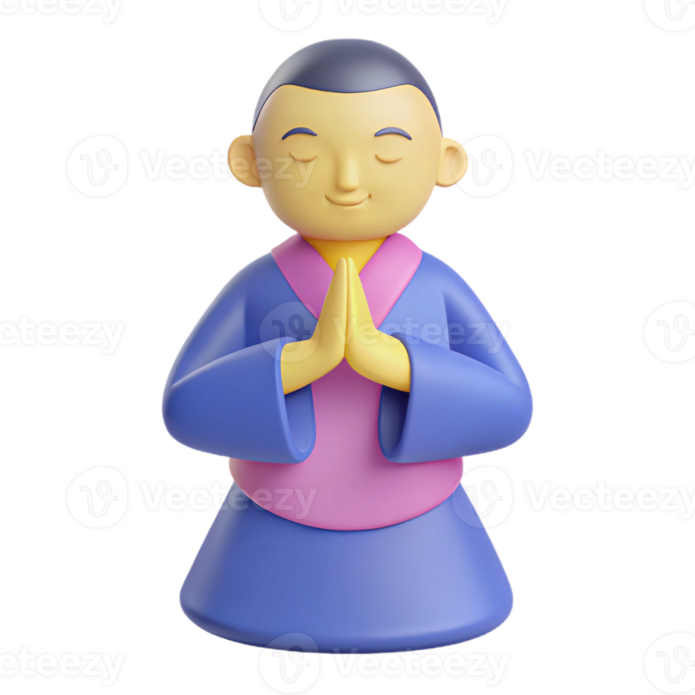 3D Illustration of a Person in a Blue Robe with Hands in Prayer Position png