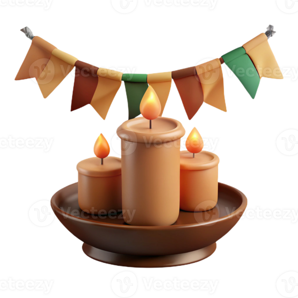 Three Burning Candles with Festive Garland png
