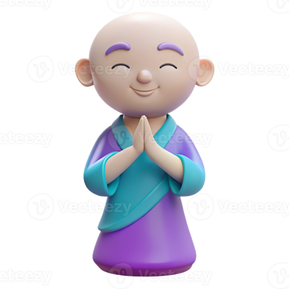 Smiling Cartoon Monk with Hands Together in Prayer png