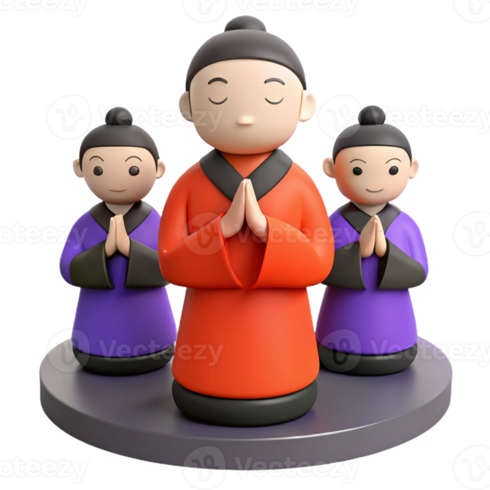 Three Cartoon Characters in Traditional Clothing Praying png