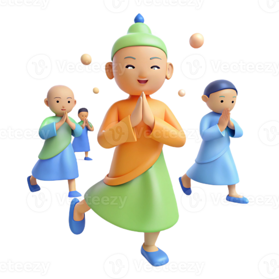 3D Illustration of Monks in Prayer png