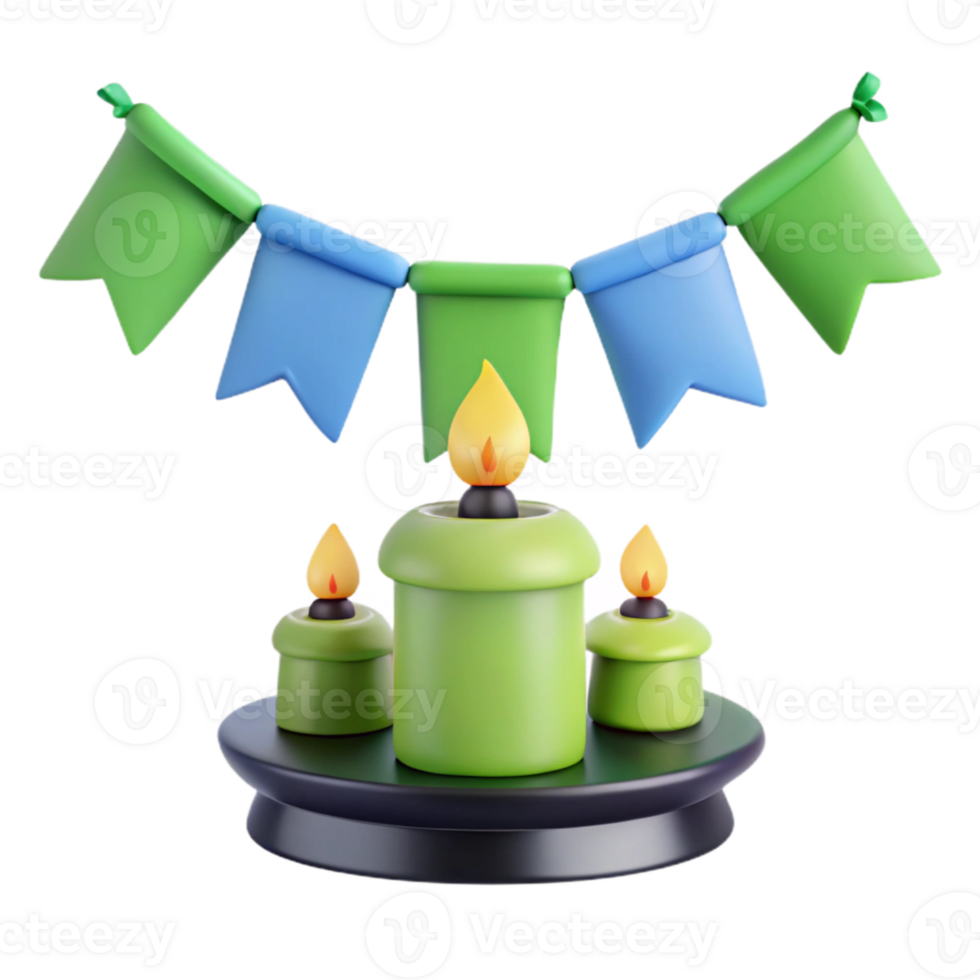 3D Rendered Festive Candles with Bunting png