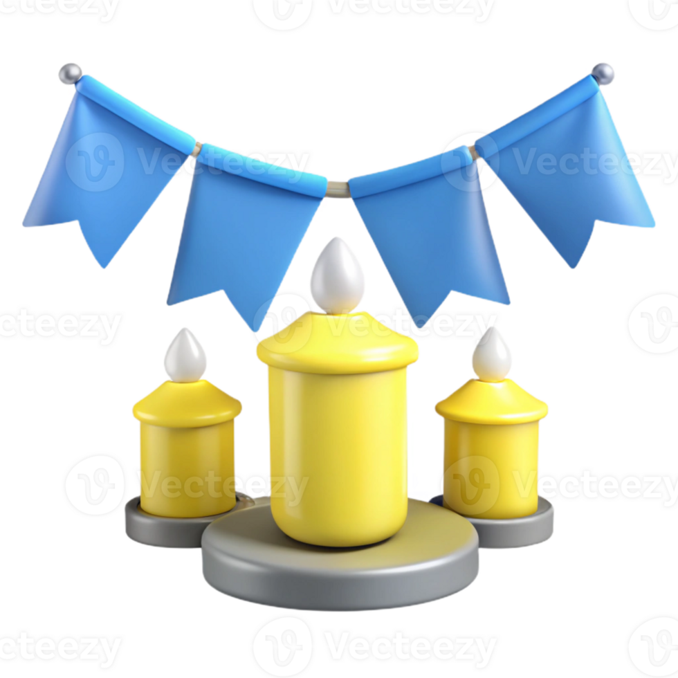 3D Rendered Yellow Candles with Blue Bunting png