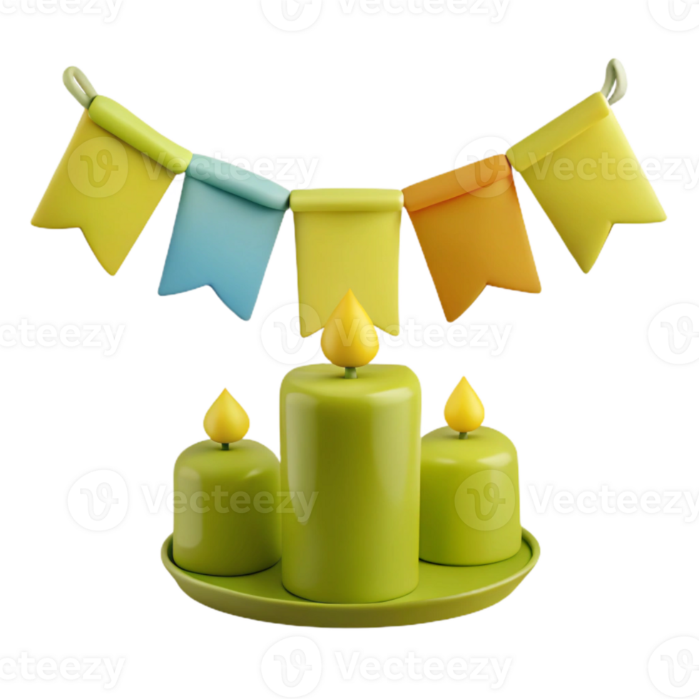 Colorful Party Decorations with Candles and Bunting png