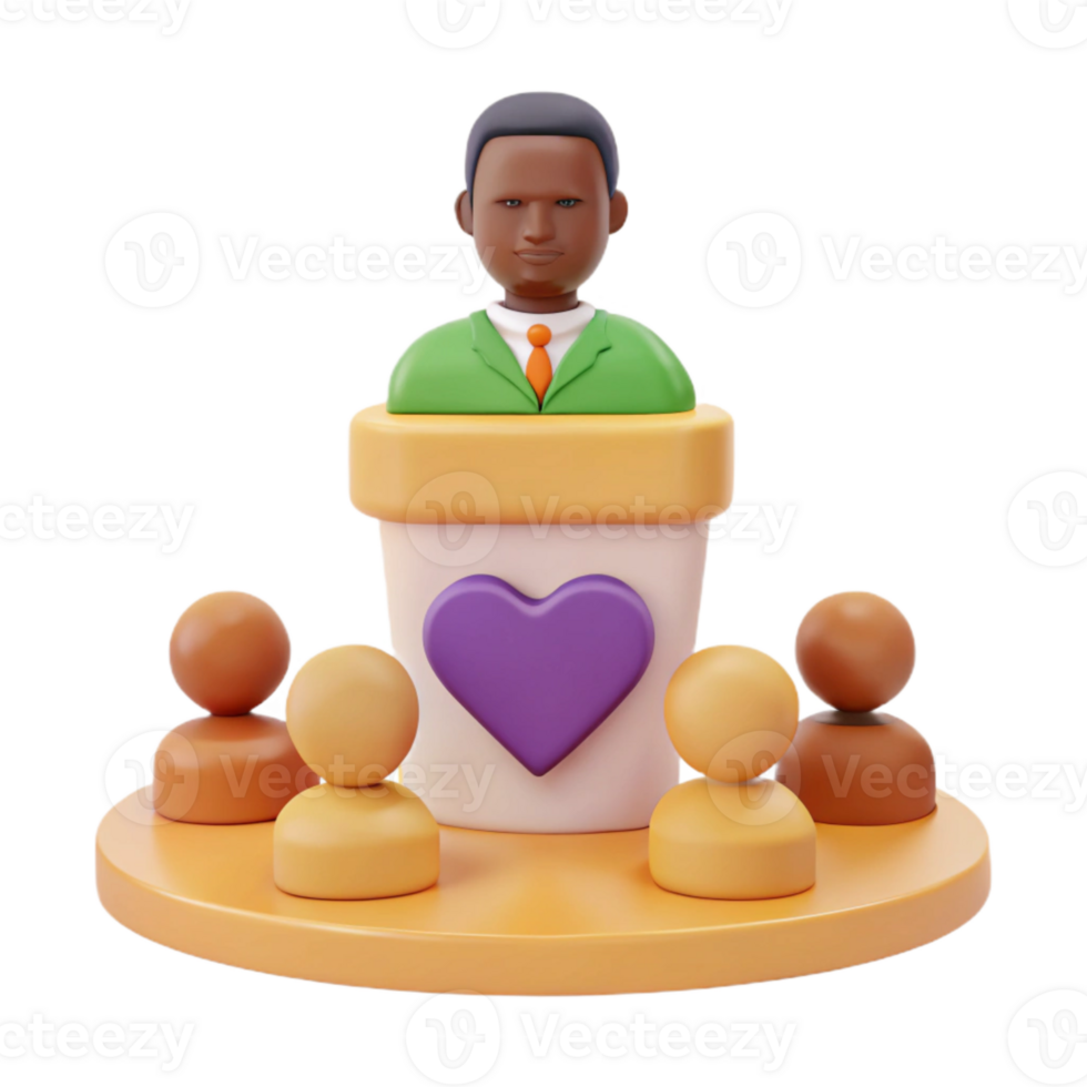 3D Illustration of Speaker Addressing Audience with Heart Icon png