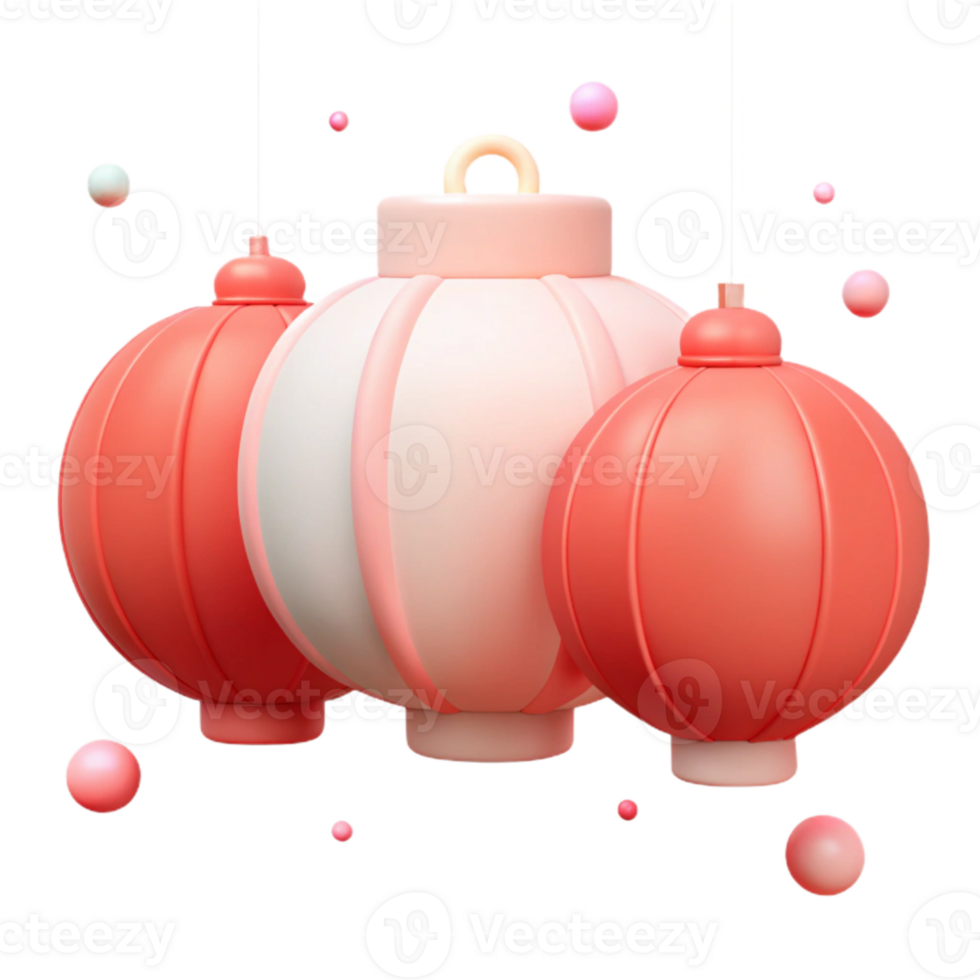 Red and Pink Hanging Lanterns with Small Decorative Balls png