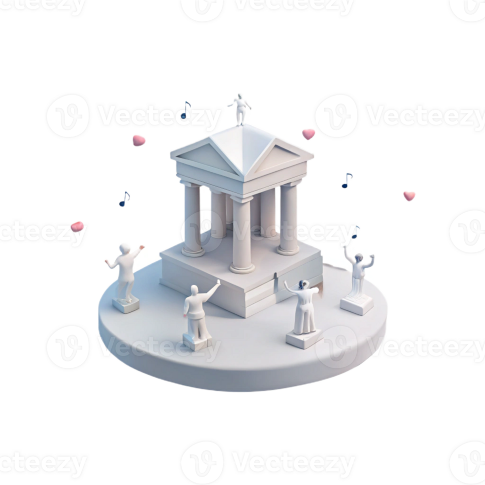 Temple with Figures and Musical Notes png