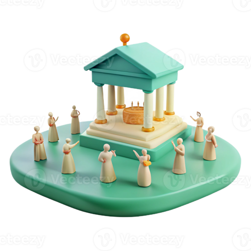 3D Render of a Religious Structure with Figures png