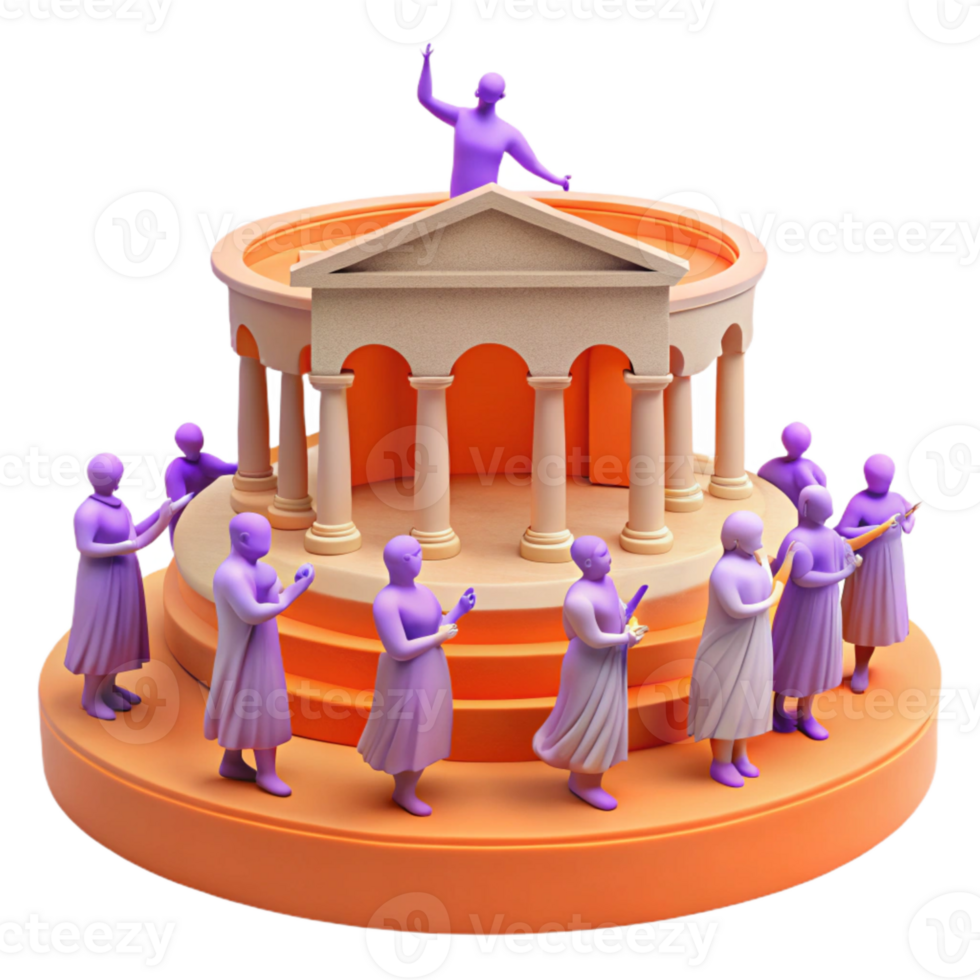 3D Illustration of a Group of People Listening to a Speaker in a Circular Structure png