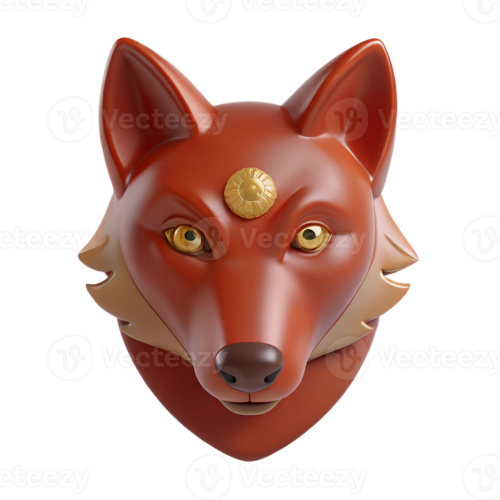 3D Rendered Fox Head with Golden Accents png