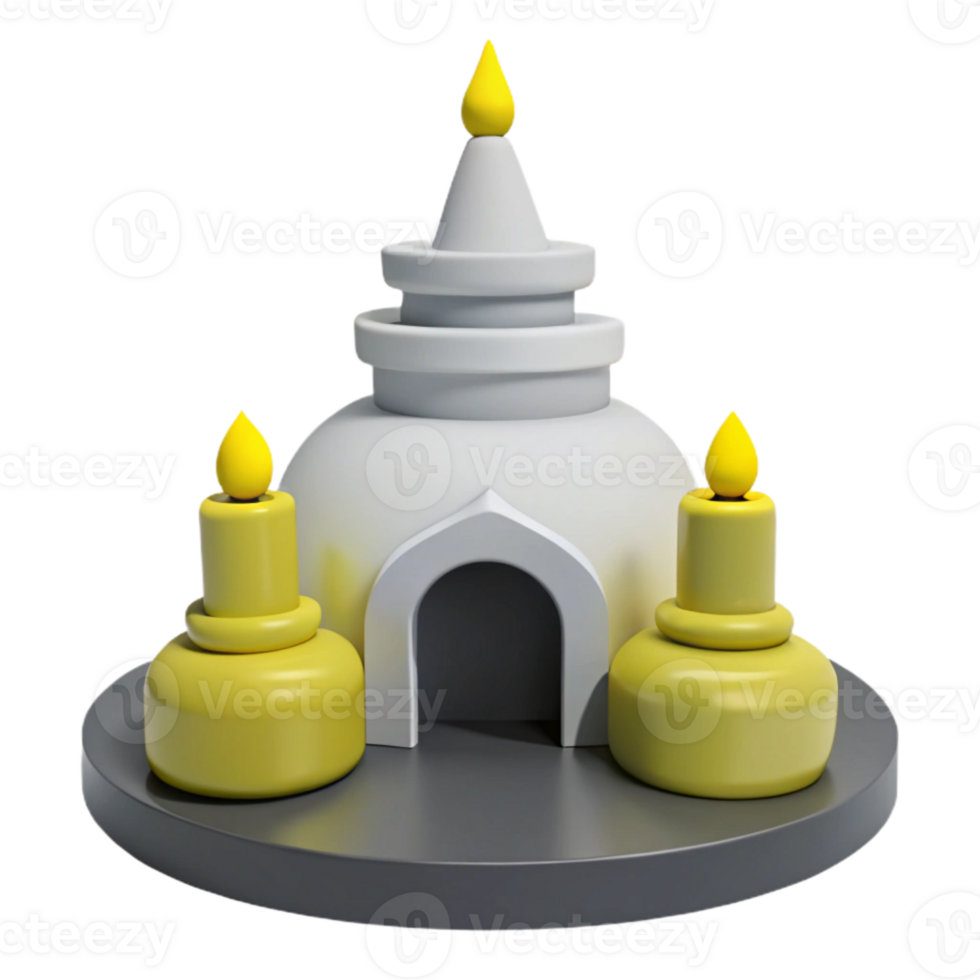 3D Rendered White Pagoda with Yellow Candles png