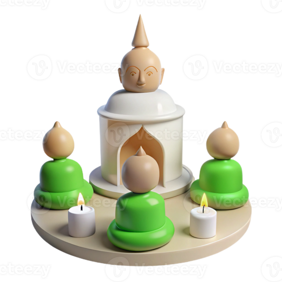 3D Render of Buddhist Shrine with Candles and Figures png