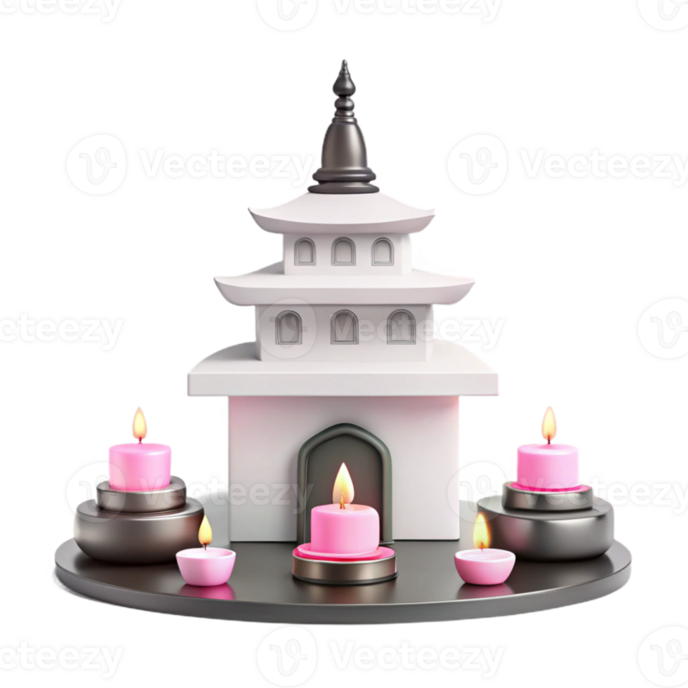 3D Render of Pagoda with Burning Candles png