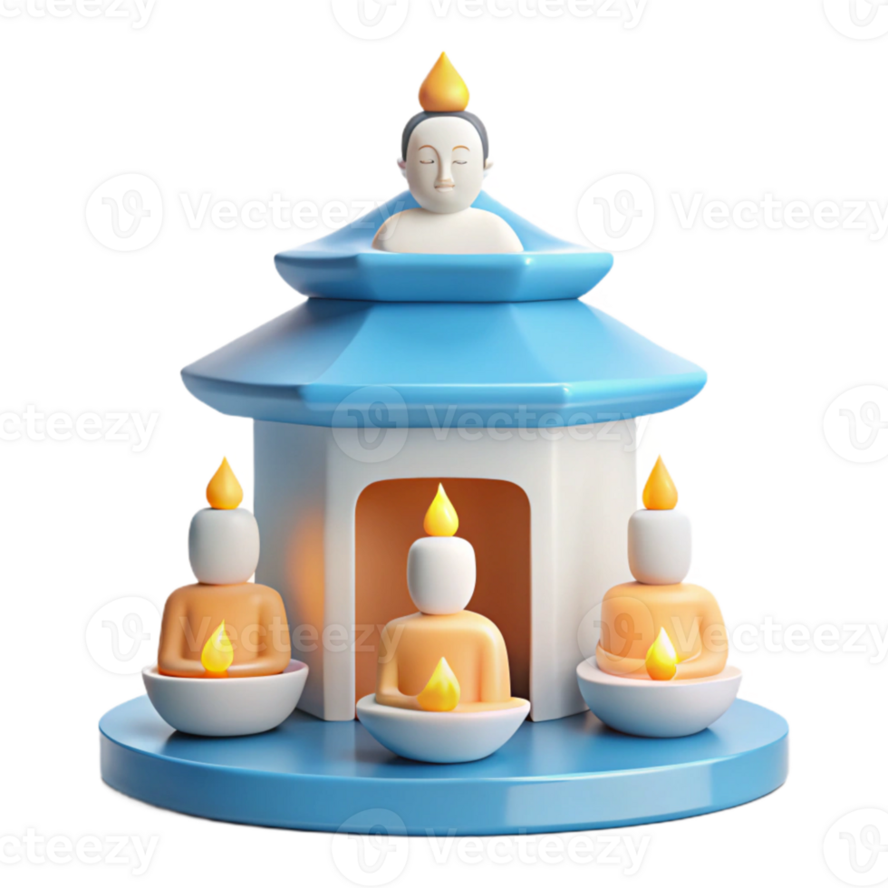 3D Render of a Small Temple with Candles png