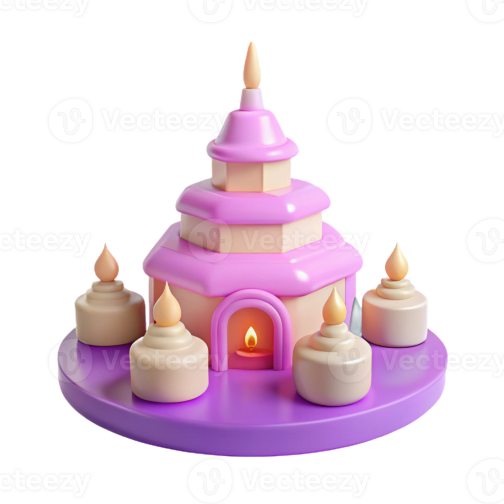 3D Rendered Illustration of a Pink and White Castle with Candles png