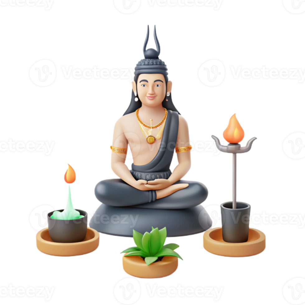3D Render of a Meditating Figure with Candles and Plants png