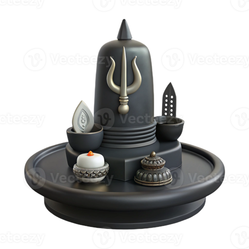 Black Silver Hindu Religious Shrine with Trishul Offerings png