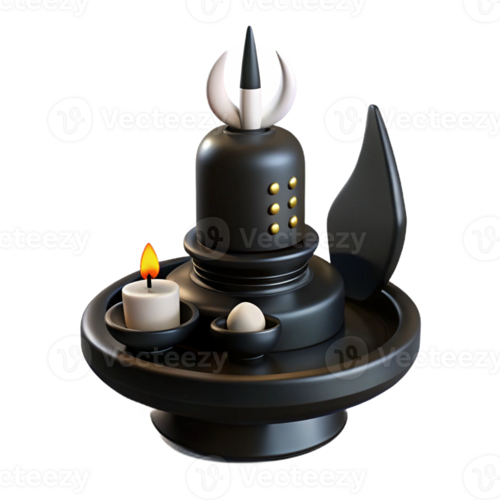 3D Render of a Black Shiva Lingam with Candle and Egg png