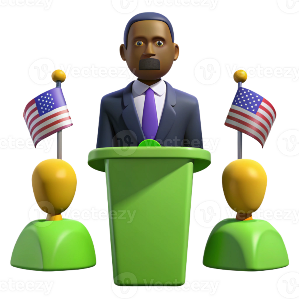 Political Figure Speaking at Podium with American Flags png