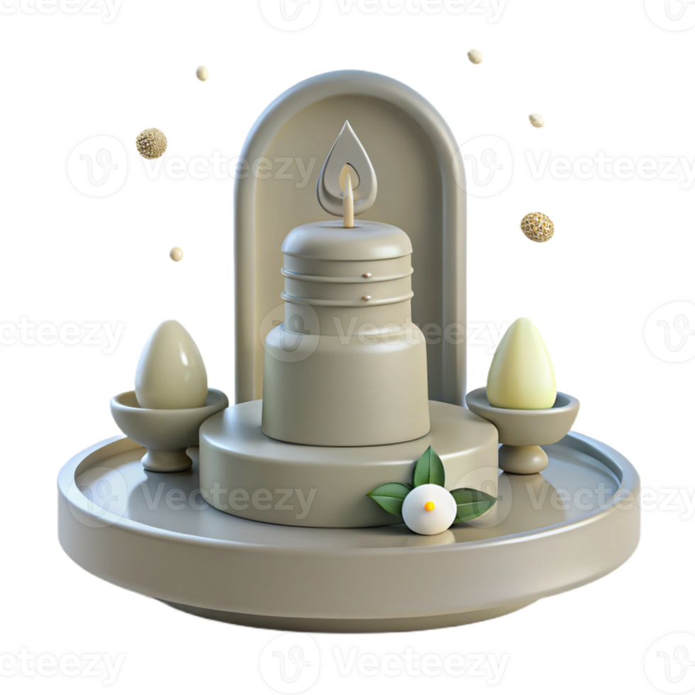 3D Render of Candle on a Tray with Eggs and Flowers png