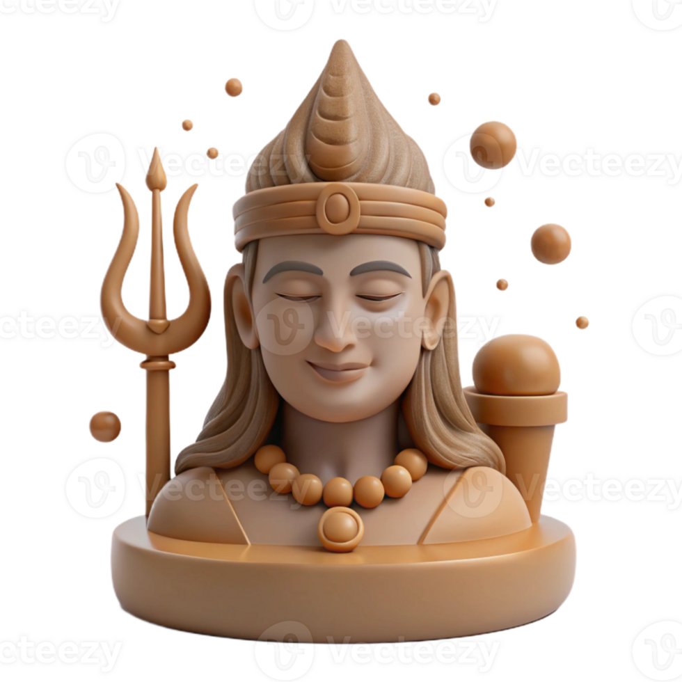 3D Rendering of Hindu Deity with Trident and Necklace png